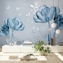 Blue Transparent Floral and White Butterflies Wallpaper Mural