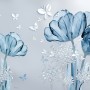 Blue Transparent Floral and White Butterflies Wallpaper Mural