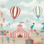 Red Circus with Hot Air Balloon Wallpaper Mural