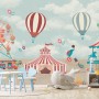 Red Circus with Hot Air Balloon Wallpaper Mural