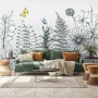 Charcoal Leaf and Flower Wallpaper Mural