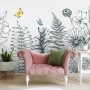 Charcoal Leaf and Flower Wallpaper Mural