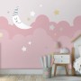 Cartoon Pink Sky and Moon Wallpaper Mural