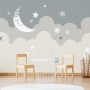 Cartoon Pink Sky and Moon Wallpaper Mural