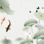 Watercolor Lotus Flower and Butterflies Wallpaper Mural