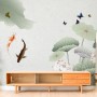 Watercolor Lotus Flower and Butterflies Wallpaper Mural