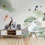 Watercolor Lotus Flower and Butterflies Wallpaper Mural