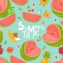 Watercolor Watermelon and Summer Fruits Wallpaper Mural