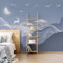 Watercolor Abstract Lines and Horned Deer Wallpaper Mural