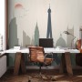 Paris City with Eiffel Tower and Amusement Park Wallpaper Mural