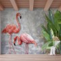 3D Look Pink Flamingo with Tropical Leaves Wallpaper Mural