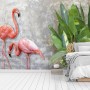 3D Look Pink Flamingo with Tropical Leaves Wallpaper Mural
