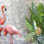 3D Look Pink Flamingo with Tropical Leaves Wallpaper Mural