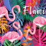 Pink Flamingo with Colorful Leaf Wallpaper Mural