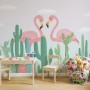Flamingo Couple with Cactus Wallpaper Mural