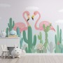 Flamingo Couple with Cactus Wallpaper Mural