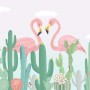 Flamingo Couple with Cactus Wallpaper Mural