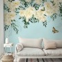 White Flowers and Yellow Butterfly Wallpaper Mural