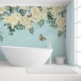 White Flowers and Yellow Butterfly Wallpaper Mural