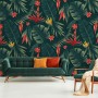 Red Floral and Palm Leaf Pattern Wallpaper Mural