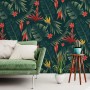Red Floral and Palm Leaf Pattern Wallpaper Mural