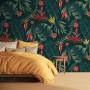 Red Floral and Palm Leaf Pattern Wallpaper Mural