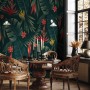 Red Floral and Palm Leaf Pattern Wallpaper Mural