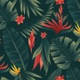 Red Floral and Palm Leaf Pattern Wallpaper Mural