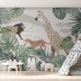 Retro Wild Animals with Tropical Leaves Wallpaper Mural