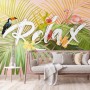 Pink Flamingo with Colorful Tropical Leaves Wallpaper Mural