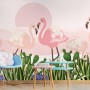 Flamingo with Cactus Wallpaper Mural