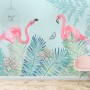 Vintage Pink Flamingo with Tropical Leaves Wallpaper Mural