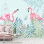 Vintage Pink Flamingo with Tropical Leaves Wallpaper Mural