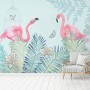 Vintage Pink Flamingo with Tropical Leaves Wallpaper Mural