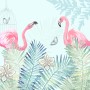 Vintage Pink Flamingo with Tropical Leaves Wallpaper Mural