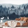 Misty Forest Landscape and Horned Deer Wallpaper Mural