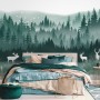 Misty Forest Landscape and Horned Deer Wallpaper Mural