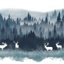 Misty Forest Landscape and Horned Deer Wallpaper Mural