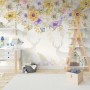 Yellow Floral Art with Horned Deer Wallpaper Mural