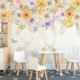 Yellow Floral Art with Horned Deer Wallpaper Mural