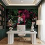 Pink Parrot with Colorful Floral Wallpaper Mural