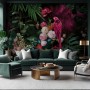 Pink Parrot with Colorful Floral Wallpaper Mural