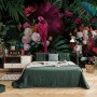 Pink Parrot with Colorful Floral Wallpaper Mural