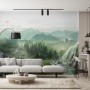 Waterfall with Misty Green Forest Landscape Wallpaper Mural
