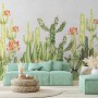 Watercolor Desert Floral and Cactus Wallpaper Mural