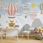Kids Cartoon Mountain Landscape and Hot Air Balloon Wallpaper Mural