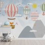 Kids Cartoon Mountain Landscape and Hot Air Balloon Wallpaper Mural
