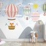Kids Cartoon Mountain Landscape and Hot Air Balloon Wallpaper Mural