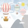 Kids Cartoon Mountain Landscape and Hot Air Balloon Wallpaper Mural