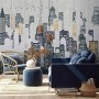 Watercolor City Silhouette Wallpaper Mural